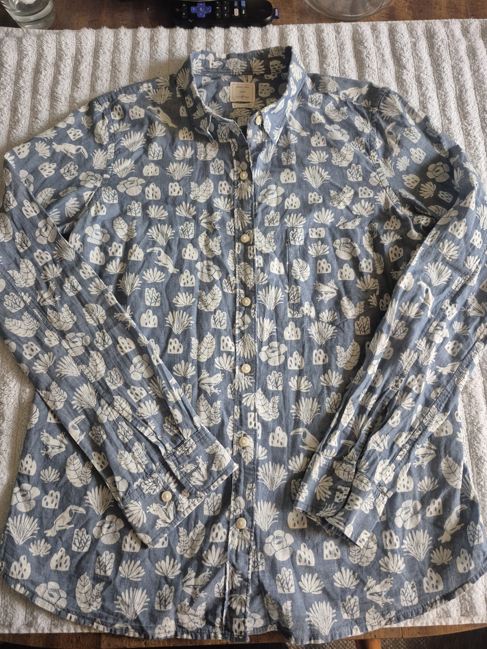 GAP Chambray Blue Button-Down Shirt with White Botanical Motif